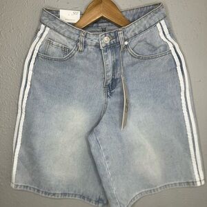 Light Blue Denim Shorts with White Stripes